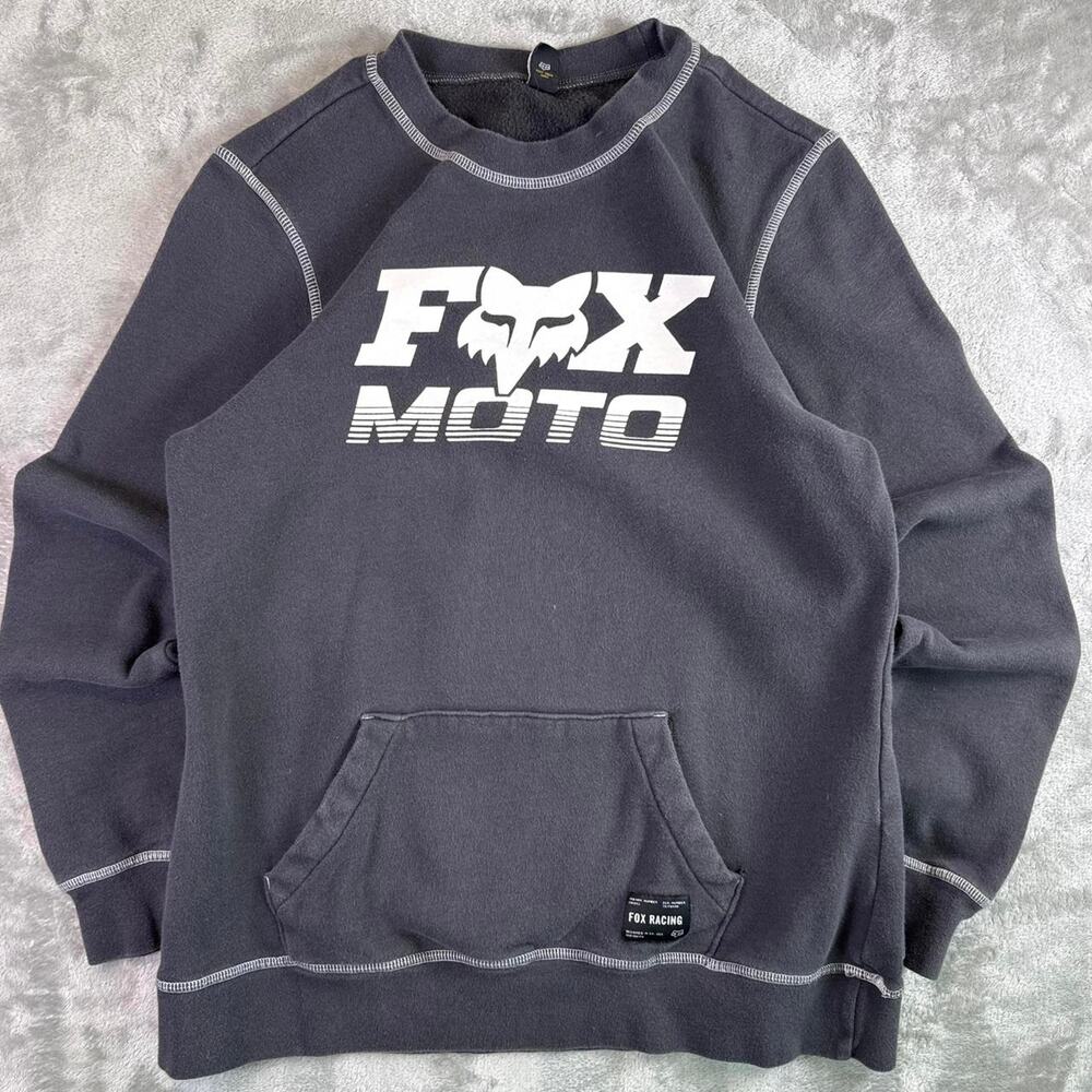 Y2K Fox Racing FOX MOTO Sweatshirt Grey Crewneck Moto Mens Medium